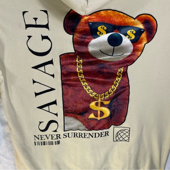 CR24 Chrome Edge Savage Bear Beige Hoodie Graphic Hip Hop Streetwear - Picture 3 of 10